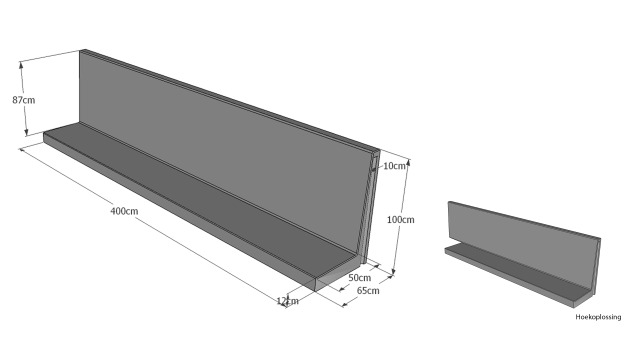 SILOWAND/KEERWAND 1 mtr hoog zonder hak - NIEUW.